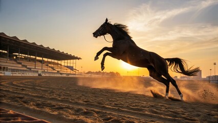 Majestic Stallion Leaps: Dramatic Hippodrome Sunset Documentary