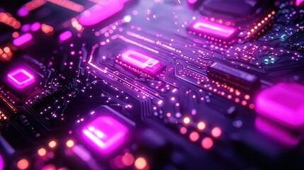 Obraz premium Futuristic Circuit Board, Glowing Components, Tech Background