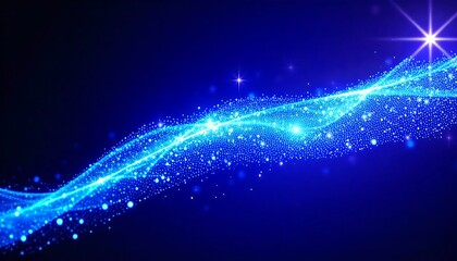 Abstract Blue Light Wave with Glowing Particles &ndash; Futuristic Digital Background