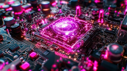 Fototapeta premium Futuristic circuit board glowing processor