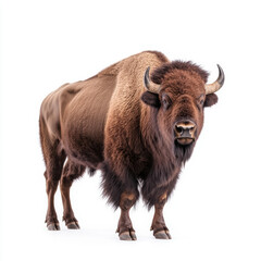 Majestic Bison Standing Against a Pristine White Background, Capturing Strength and Wilderness