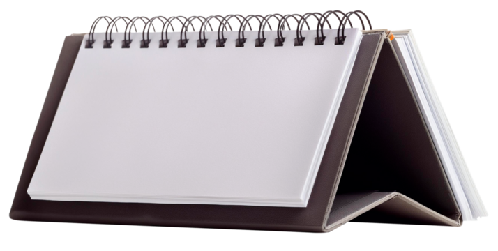 blank spiral notebook with stand folded frame isolated on white background