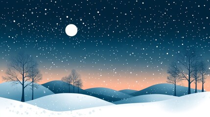 Serene Winter Night Landscape Snowy Hills Under Starlit Sky Peaceful Moonlit Scene