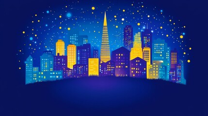 Naklejka premium Night Cityscape Sparkle Bright Urban Metropolis Illustration