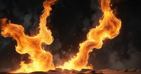 Fiery stream of flames moving rapidly through the air, fiery fluid, fire spectacle , burning element