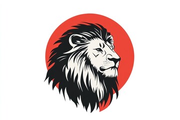 Obraz premium Majestic Lion Profile Against Red Circle Background