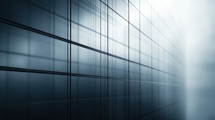 Fototapeta premium Modern glass building facade, city perspective, misty background, corporate design