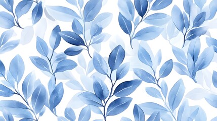 Watercolor Blue Leaves Botanical Pattern Design