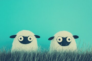 Obraz premium Two Cute Sheep Hiding In Green Grass