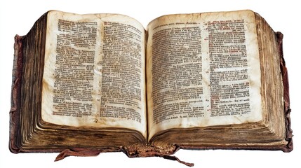 Vintage Open Book with Ancient Text and Weathered Pages