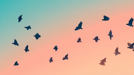 Birds flying sunset sky freedom graphic design