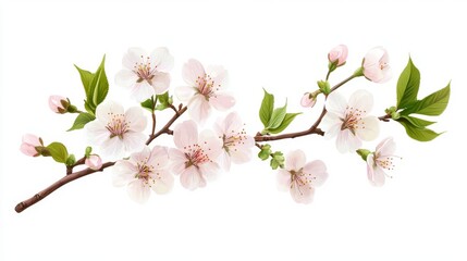 Obraz premium 16121056 20 20.A realistic vector illustration of a sakura bouquet with delicate pink blossoms, intricate green leaves, and slender brown branches, isolated on a pure white background.