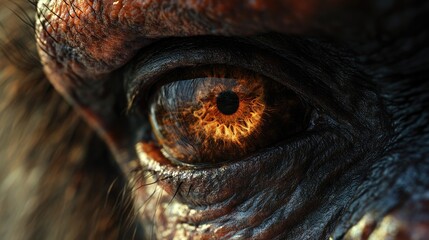 A Close Up Of A Fiery Brown Eye With Dark Fur