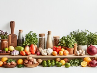 Farm-to-table kitchen showcasing fresh, vibrant ingredients colorful citrus fruits, aromatic herbs, and organic vegetables ready for healthy cooking Discover the joy of preparing delicious