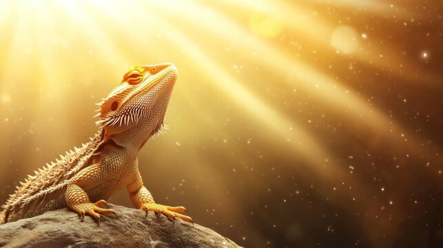 Basking lizard sunbathing rock sunlight bokeh nature pet