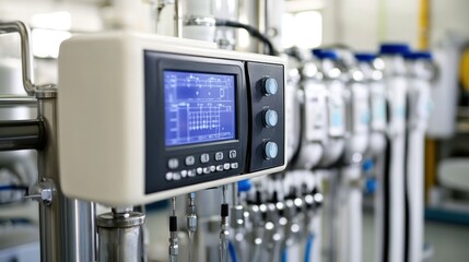 Factory control panel display monitoring industrial process