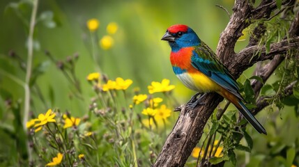 Obraz premium A Vibrant Painted Bunting Perched On A Branch