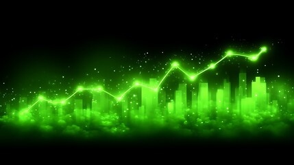 Green Glowing Graph Over Cityscape Showing Growth