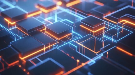 Glowing Network Cubes Digital Background