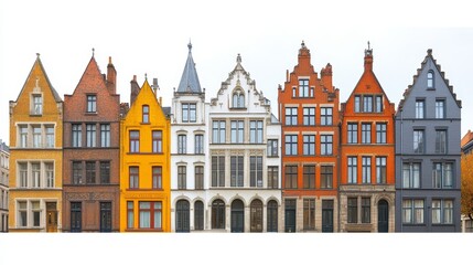 Vibrant Row of Colorful Historic European Houses Architectural Facade Photography
