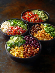 Colorful Bowl of Fresh Vegetable Taco Salad with Chicken Beans and Corn