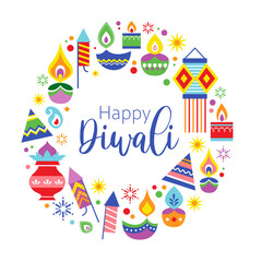 Indian Diwali festival vector Icon Set template