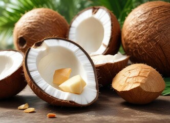 Fresh coconut with a natural sweetener like honey or palm sugar, green, extract, tropical