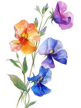 recommend clip art: Watercolor Sweet Pea Flower Isolated on White Background