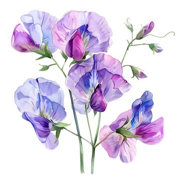 watercolor purple sweet pea flowers clip art preview