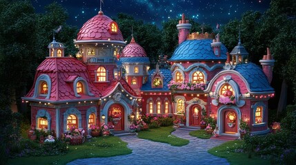 Enchanted Night Village Fairytale House Fantasy Architecture Dreamland