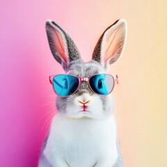 Fototapeta premium Cool bunny sunglasses pastel background studio shot (2)