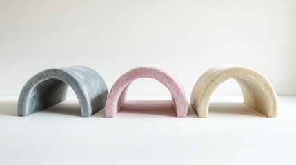 Three arched felt tunnels, studio shot, craft supplies, home decor