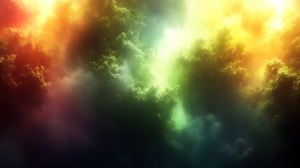 Naklejka premium Enchanting Forest Canopy Glowing With Magical Light