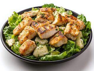 Fototapeta premium Healthy Grilled Chicken Salad Bowl: A Flavorful and Nutritious Recipe with Fresh Greens, Diced Vegetables, and Garlic Vinaigrette for a Balanced, Low-Carb Meal – Perfect for Lunch or Dinner