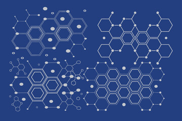  Futuristic Hexagonal Molecular Technology Abstract Vector Background.