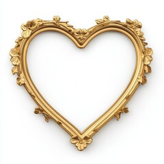 A heart-shaped picture frame ornament with a delicate golden border, on isolated white background