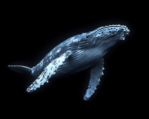 Humpback Whale Underwater, Black Background