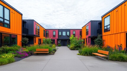 Modern Architecture with Bright Colors in a Garden Setting