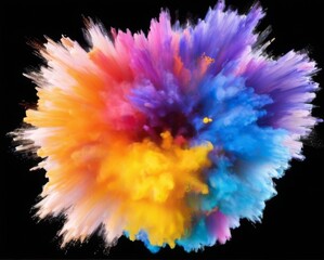 Vibrant Powder Explosion in Flower Shape on Black Background, Multicolored Splatter with Dynamic Energy and Motion