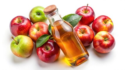 Aerial View Apple Cider Vinegar Bottle & Apples - Fresh, Organic, Healthy Drink