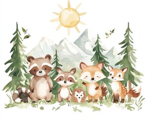 Fototapeta premium Cute Woodland Animal Friends in a Sunny Forest Setting
