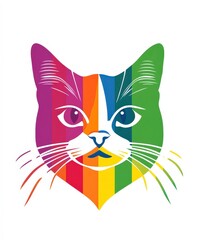 Colorful Cat Illustration with Bright Rainbow Stripes and Details