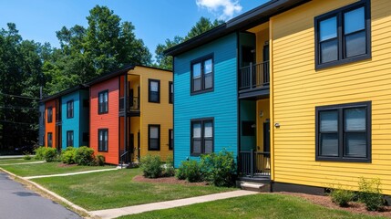 Fototapeta premium Vibrant Colorful Apartment Buildings in Residential Neighborhood