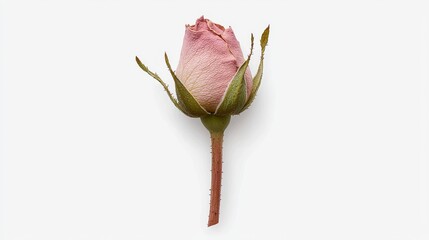 Fototapeta premium Dried Pink Rosebud Close Up on White Background