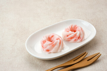 Kue Jentik Manis, Indonesian traditional snack made from hunkwe flour, sago pearl, and coconut milk.
