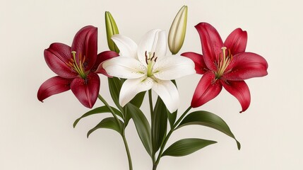 Fototapeta premium Elegant Red and White Lilies Close up
