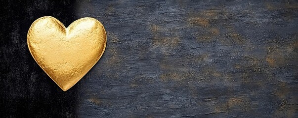 Fototapeta premium Gold Heart Decoration on Dark Textured Background for Love Themes