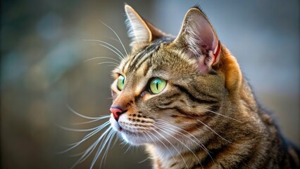 Obraz premium Brown Striped Cat Profile, Close-up Cat Face, European Shorthair, Feline Portrait, Bright Eyes, Pet Photography