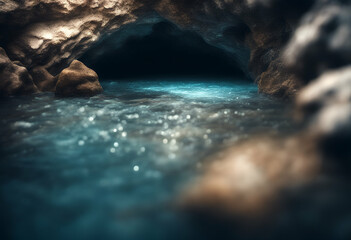 Naklejka premium water rocks cave abstract background detail colours geology green nature orange red rock