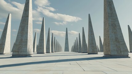 Fototapeta premium Broad Ceremonial Plaza Surrounded by Tall Stone Monuments